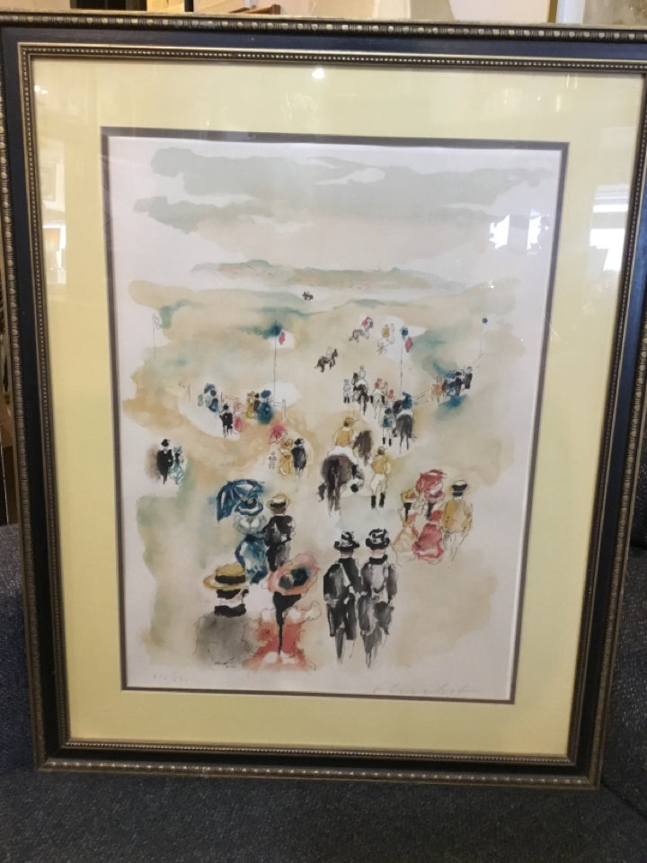 Signature Lithograph Yellow/Multi Racing Framed Art