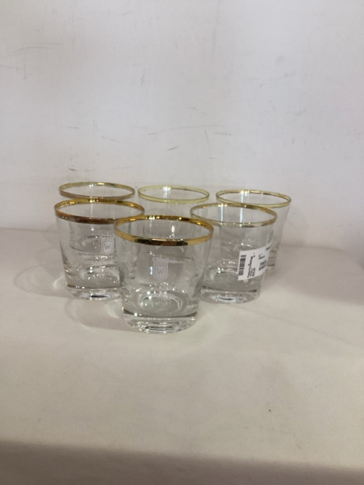 Canadian Club Rocks Clear/Gold Glass Set of 6 Glasses