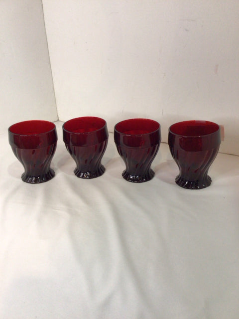 Anchor Hocking Vintage Red Glass Set of 4 Glasses