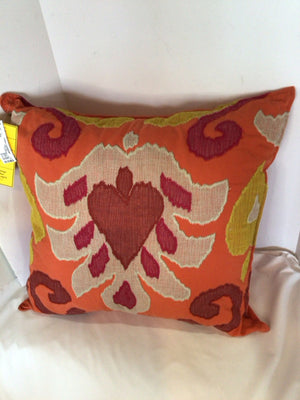 Orange/Multi Cotton Embroidered Pillow