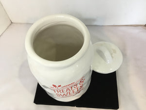 Canister White/Red Ceramic Christmas Holiday Item