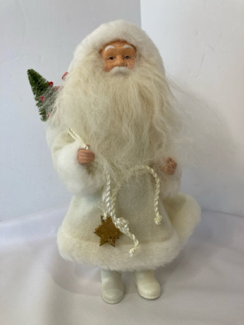 Figurine White Velour Santa Star Holiday Item