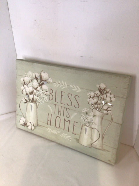 Gray/Brown Flowers Words Stretch Canvas Art