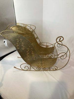 Planter Gold Metal Sleigh Holiday Item