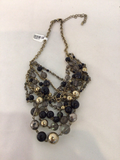 Black/Gold Multi Strand Beads Necklace
