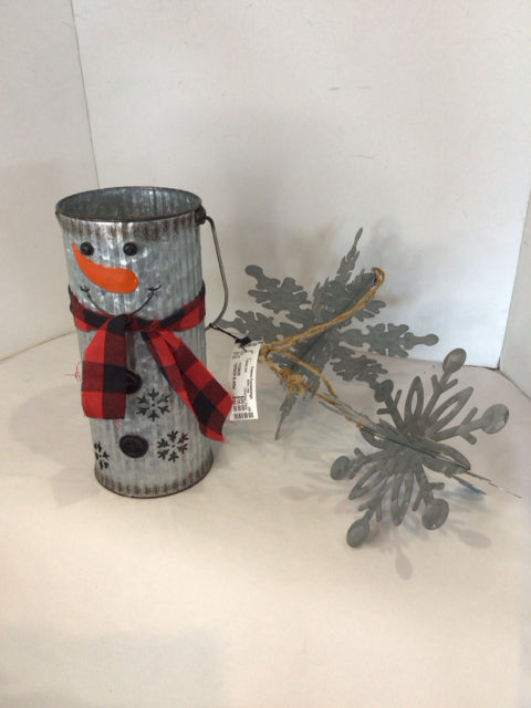 Christmas Silver Galvanized Snowflake Snowman Holiday Item