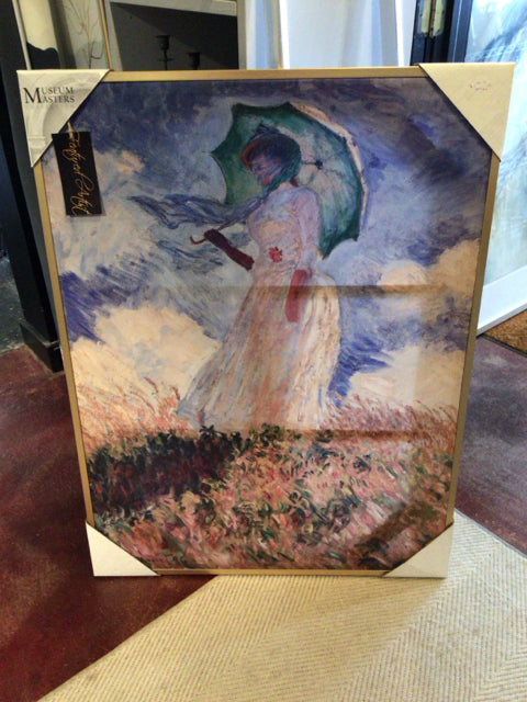 Impressionism Blue Woman Stretch Canvas Art