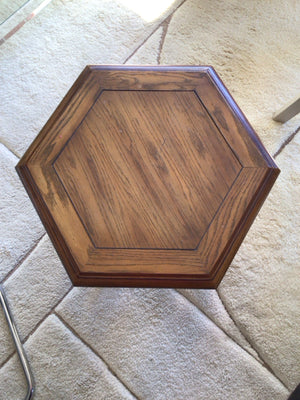 Mid-Century Wood 6 Sided Brown Table