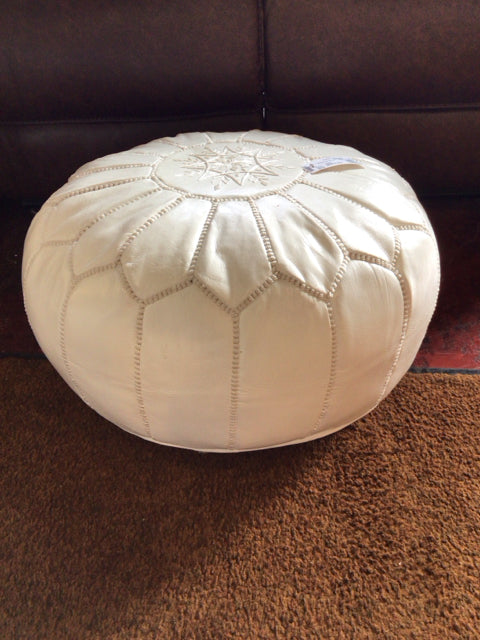 Moroccan White Leather FootStool/Ottoman