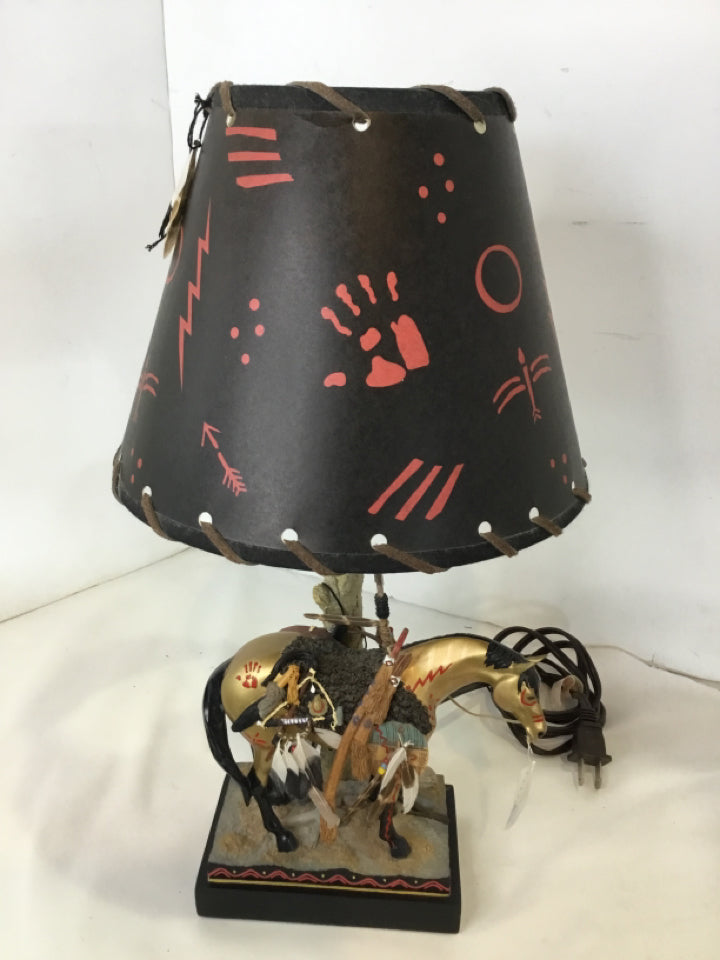 Native American Black/Tan Resin Horse Lamp
