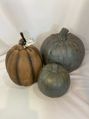 Decor Blue/Gold Mixed Media Pumpkin Set of 3 Holiday Item