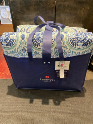 Blue/White Polyester Flower Cushion