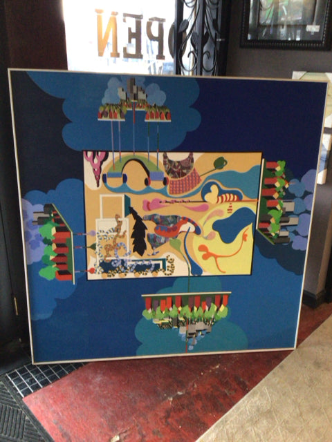 Abstract Blue City Scape Framed Art