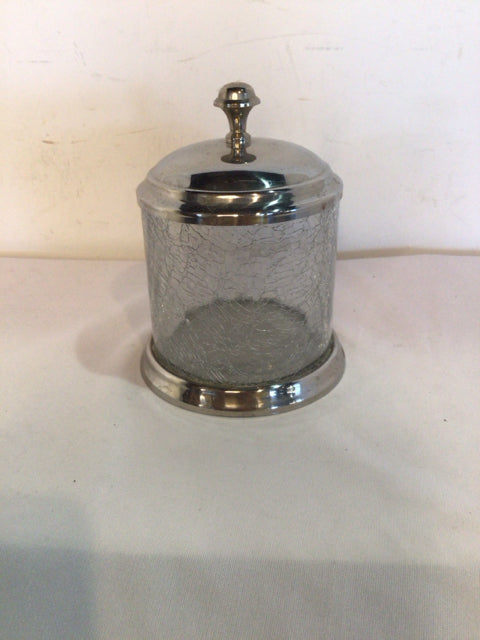 Clear/Silver Glass Crackle Lidded Canister