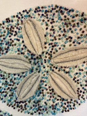 Aqua/White Down Sand Dollar Beaded Pillow