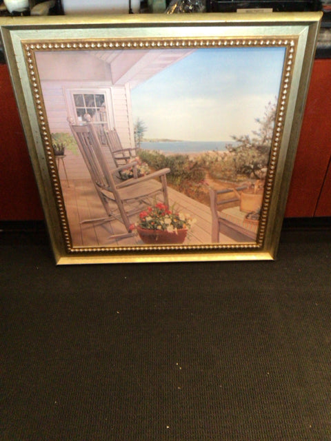 Blue/Tan Porch Scene Framed Art