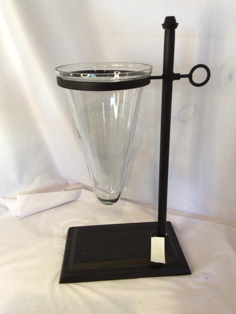 2 Piece Clear/Black Glass/Metal Cone Candle Holder