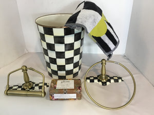 MacKenzie Childs 5 Piece Set Black/White Metal Bathroom Access