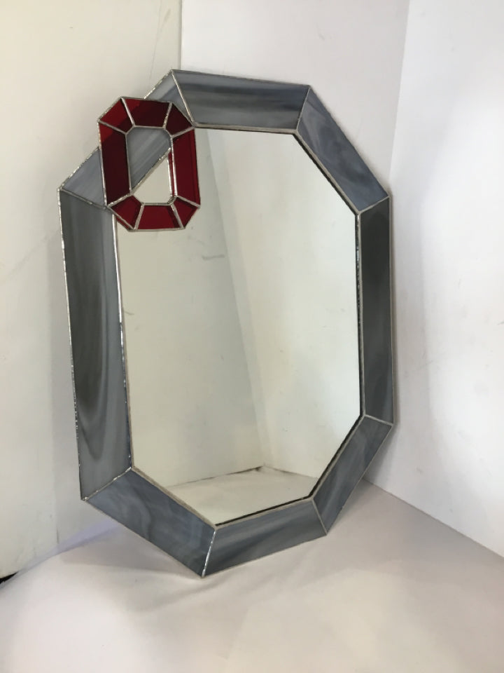 Gray Stained Glass Block "O" Mirror