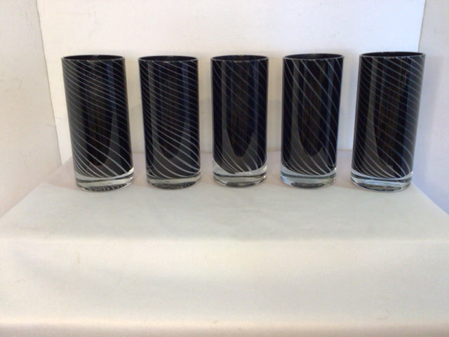 Set of 5 Black Glass Glasses