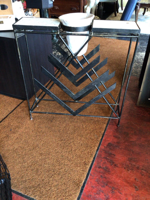 Modern Stone/Metal Console Cream/Black Table