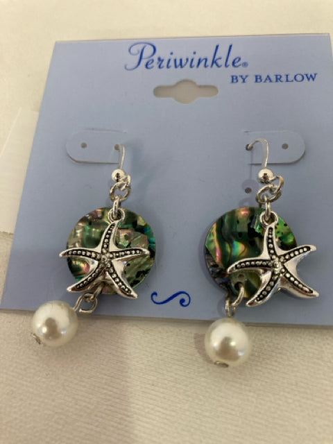 Metal Silver/Multi Starfish Abalone Earrings
