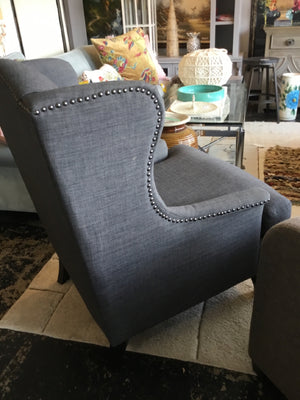 Wing Back Tweed NailHead Gray Chair