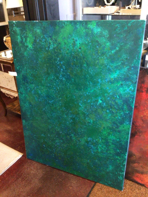 Modern Green/Blue Signed Stretch Canvas Art