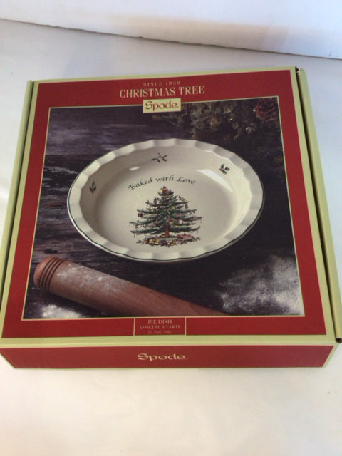 Spode White/Green Ceramic Pie Plate Christmas Tree Holiday Item