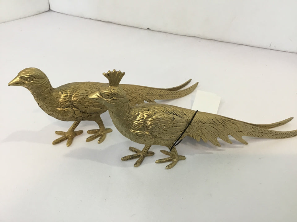 Gold Brass Pheasant Pair Figurine