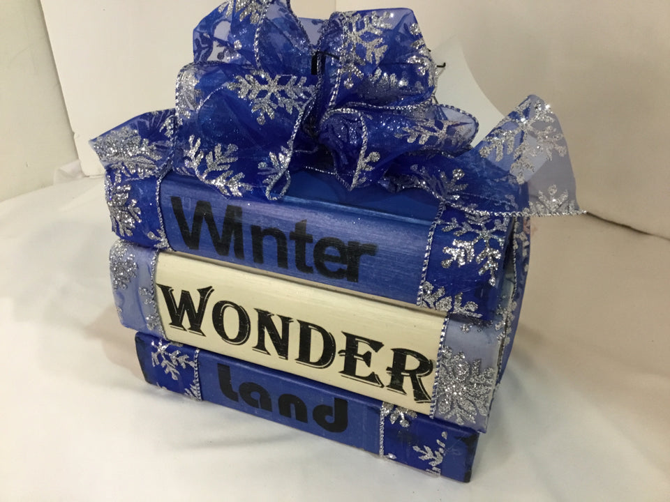 Decorative Blue/Silver Books Christmas Holiday Item