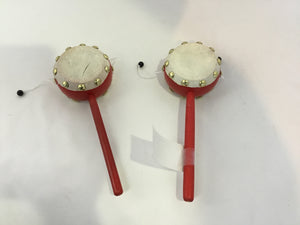 Vintage Pair Red/White Wood Hand Held Drum