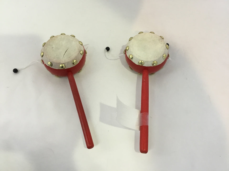 Vintage Pair Red/White Wood Hand Held Drum