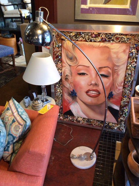 Silver/White Metal Marble Base Floor Lamp