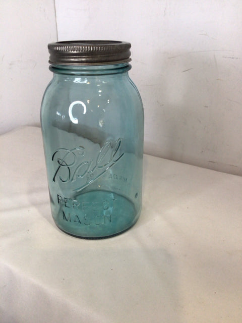 Ball Vintage Mason Blue Glass Lidded Jar