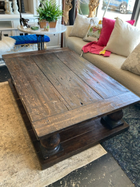 Rustic Coffee Wood Turned Leg Tiered Brown Table