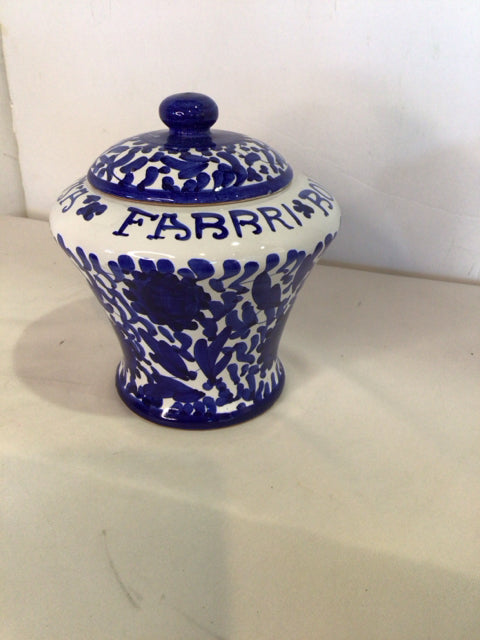 Lidded White/Blue Hand Painted Jar/Jug