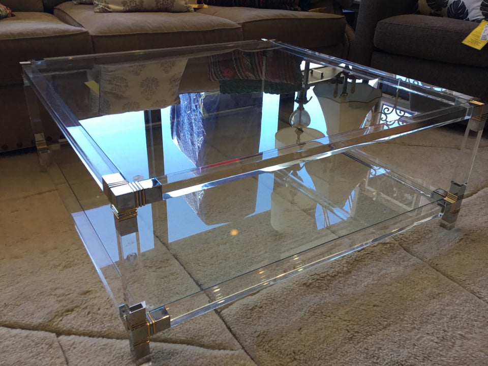 Coffee Acrylic Glass Top Tiered Clear Table