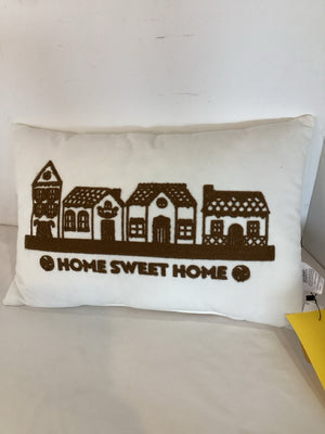 White/Brown Polyester Houses Pillow