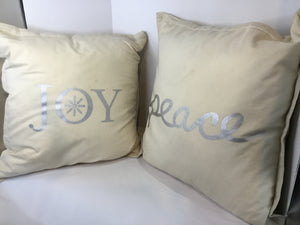 Down Cream/Silver Polyester Peace Joy Pillow Set