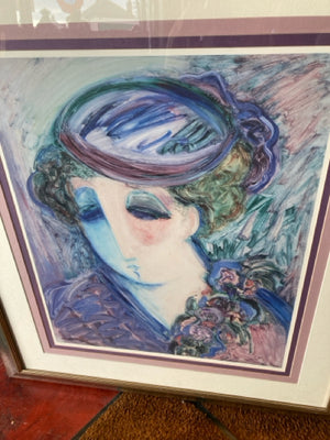 Signed Purple/Blue Woman Numbered Framed Art