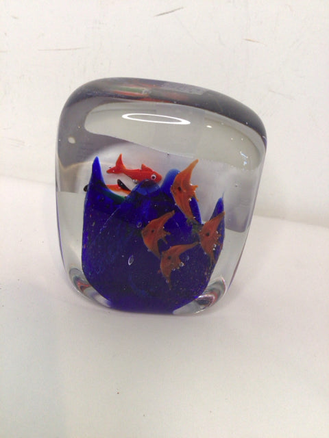 Murano Modern Clear/Blue Glass Fish Statue