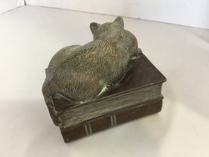 Bronze Resin Books Cat Figurine
