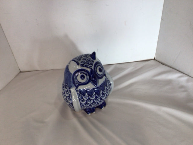 Blue/White Ceramic Owl Statue