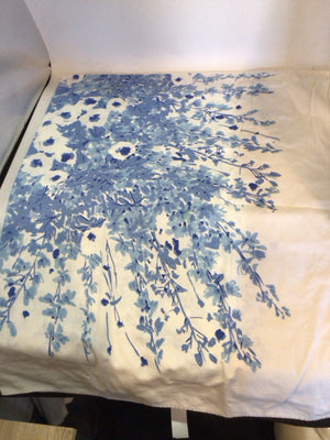 Vintage White/Blue Cotton Floral As Is Tablecloth