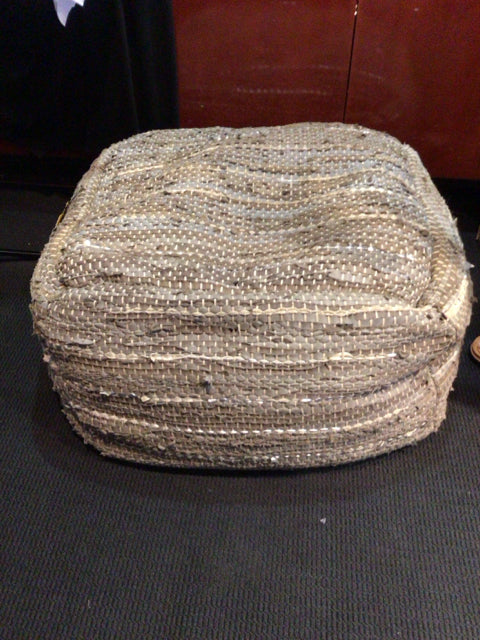 Rag Poof Leather Straps Green/Blue Ottoman