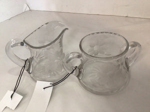 Clear Etched Glass Sugar/Creamer