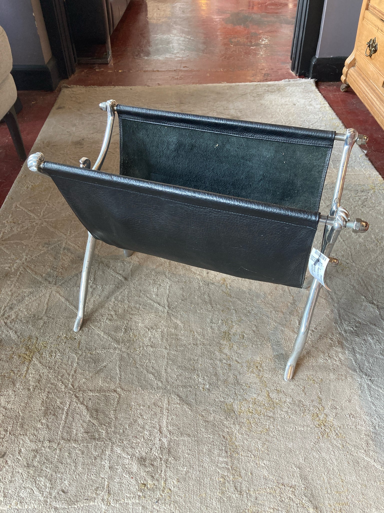 Vintage Black/Silver Metal Framed Magazine Rack