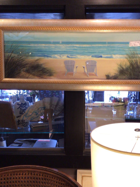 Signed Tan/Blue Beach Scene Framed Art