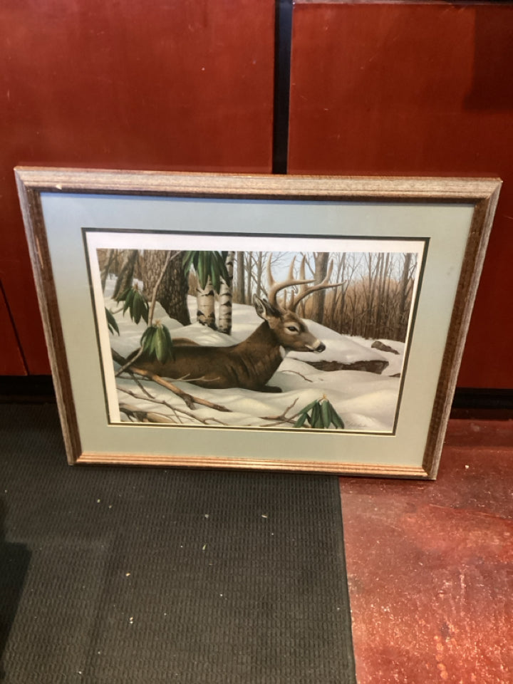 Landscape Gray/Tan Deer Framed Art